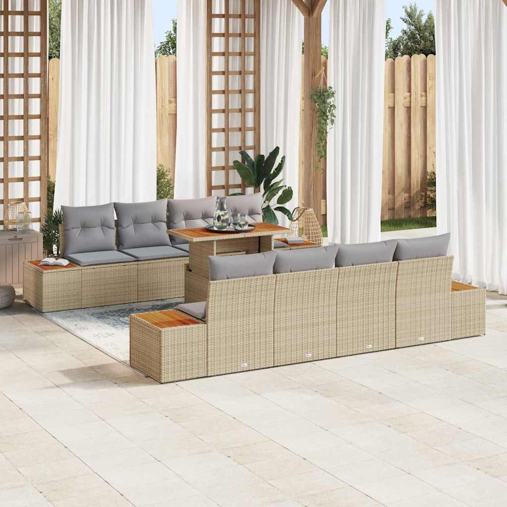 Conjunto de sofá de jardim 9 peças Bege Vime sintético
