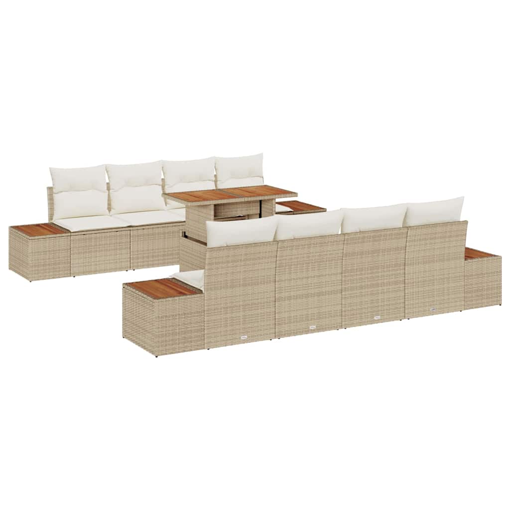 Conjunto de sofá de jardín 9 pcs Beige Poliratán
