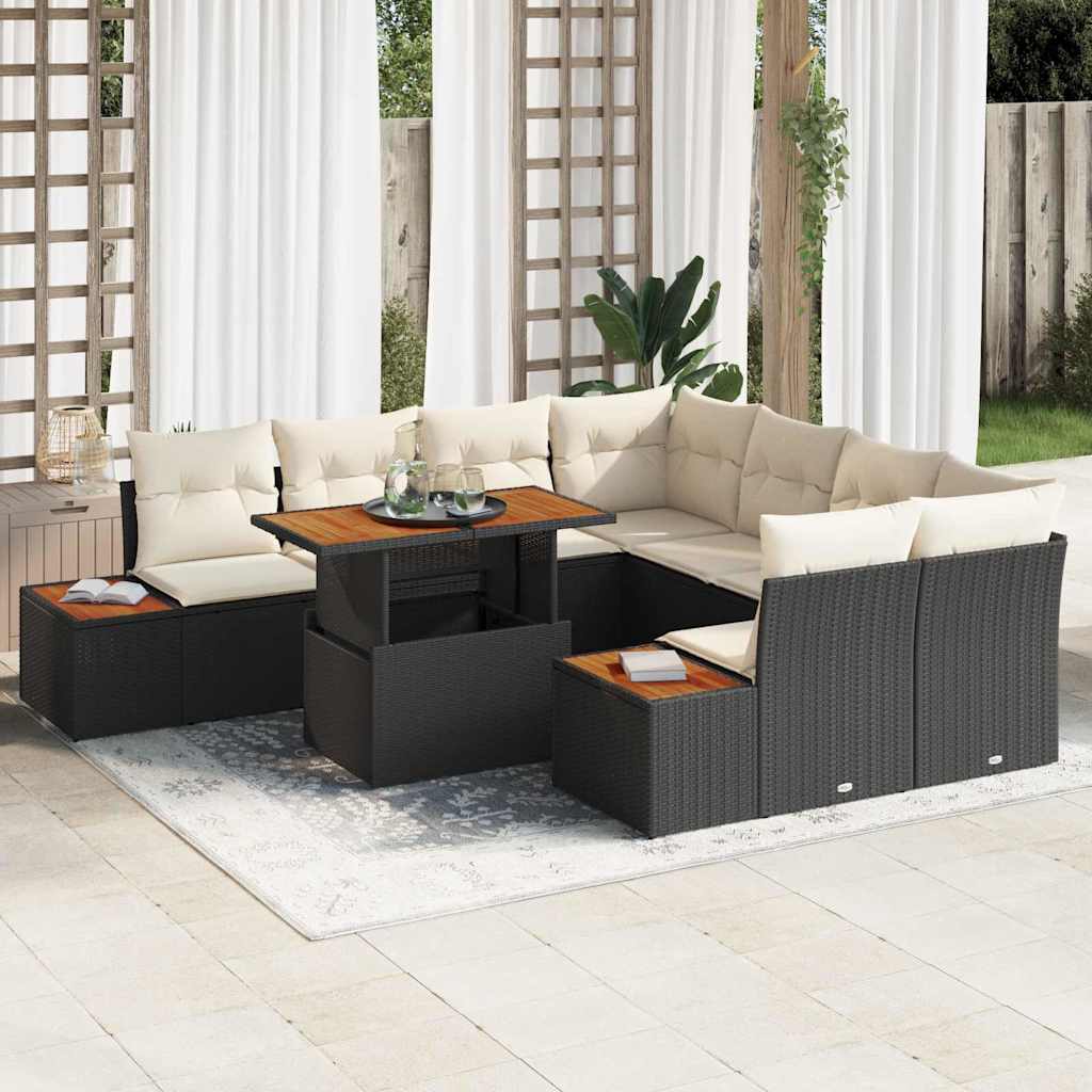 Conjunto de sofá de jardim 9 peças Bege Vime sintético