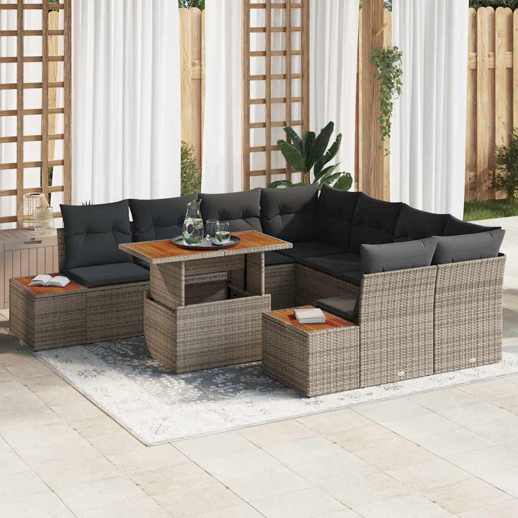 Conjunto de sofá de jardim 9 peças Bege Vime sintético