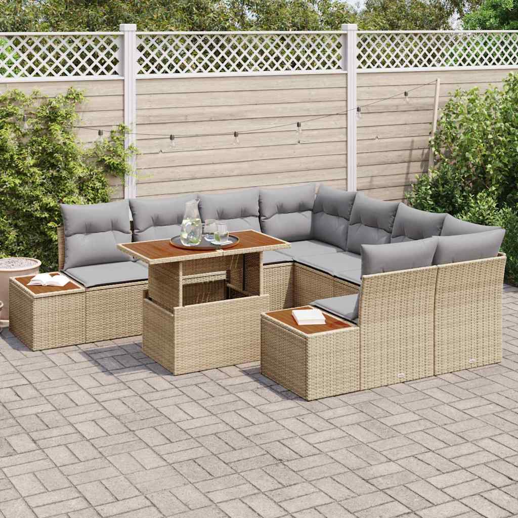 Conjunto de sofá de jardín 9 pcs Beige Poliratán