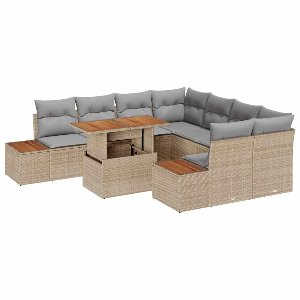 Conjunto de sofá de jardín 9 pcs Beige Poliratán