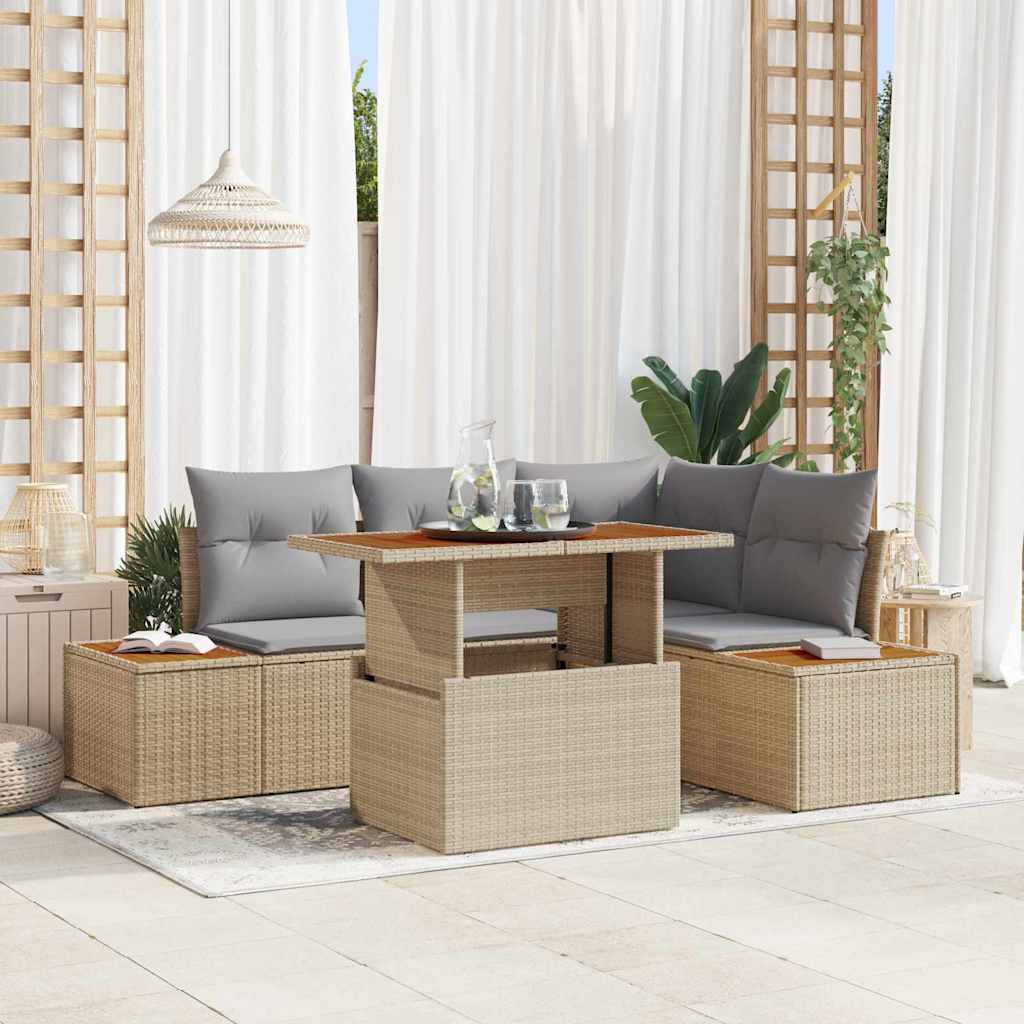 Conjunto de sofá de jardín 5 pcs Beige Poliratán