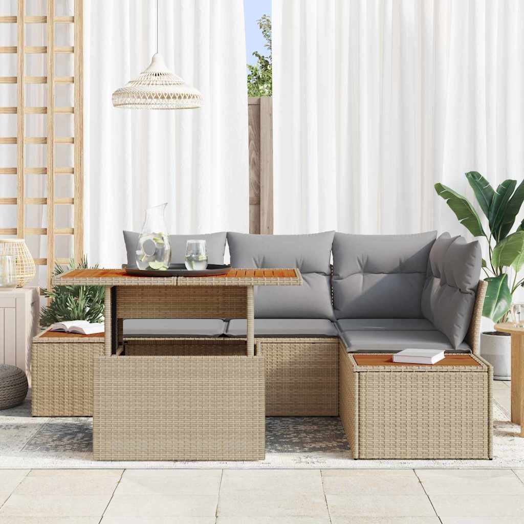 Conjunto de sofá de jardín 5 pcs Beige Poliratán