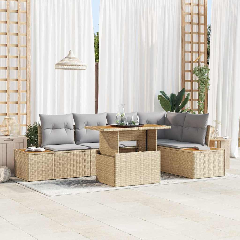 Conjunto de sofá de jardín 6 pcs Beige Poliratán
