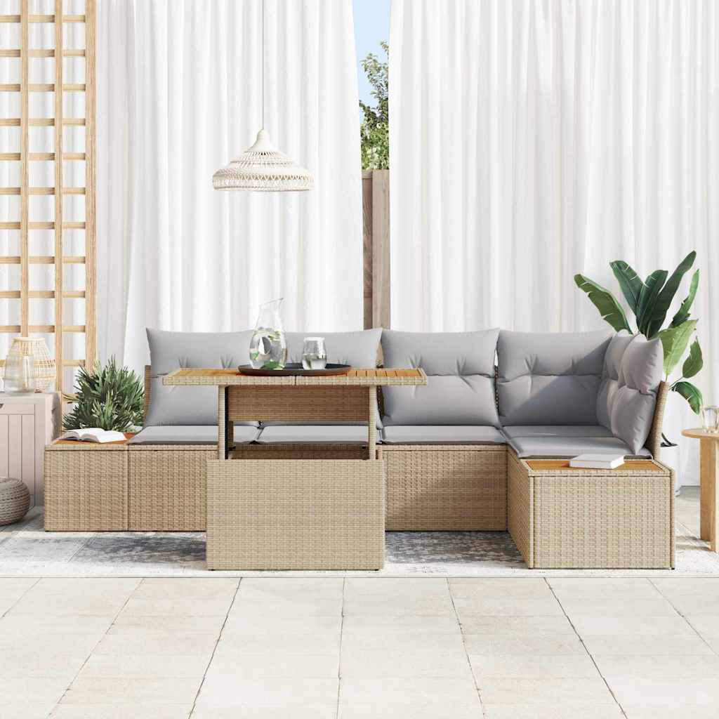 Conjunto de sofá de jardín 6 pcs Beige Poliratán