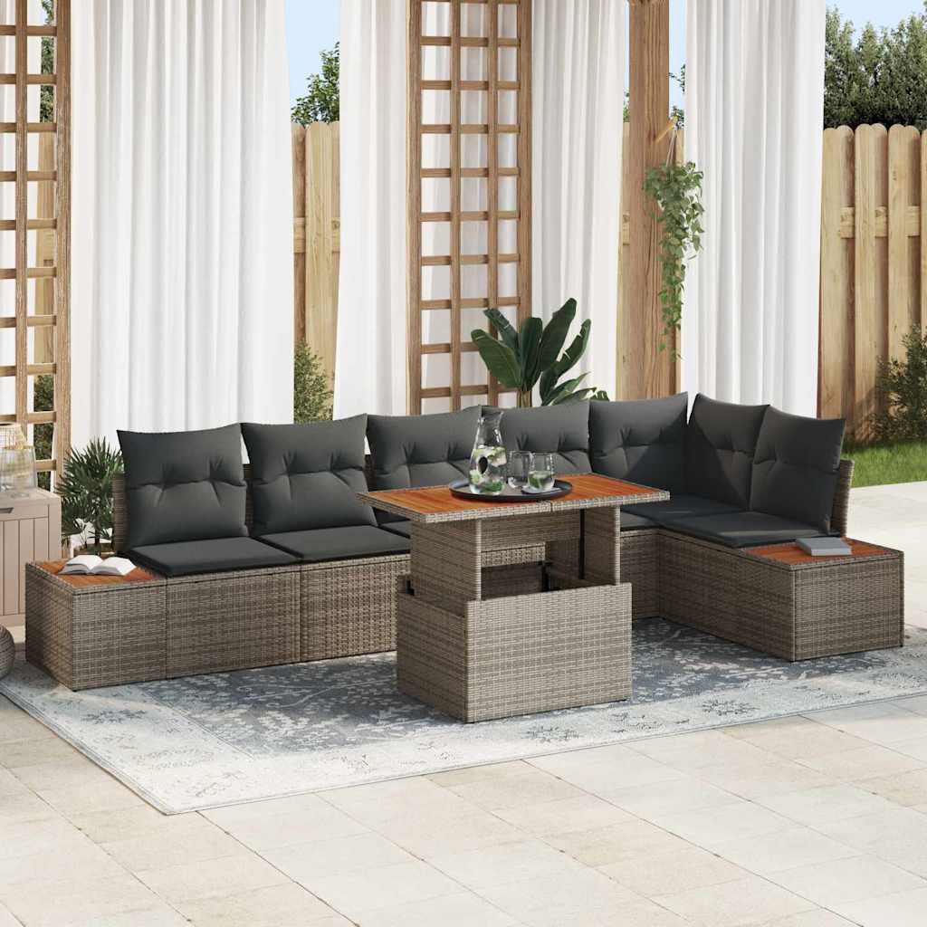 Conjunto de sofá de jardín 7 pcs Beige Poliratán