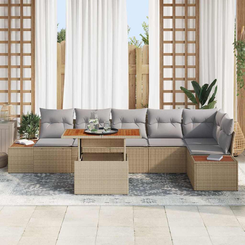 Conjunto de sofá de jardín 7 pcs Beige Poliratán