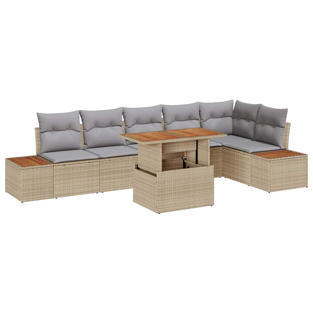 Conjunto de sofá de jardín 7 pcs Beige Poliratán