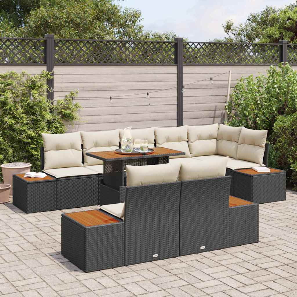 Conjunto de sofá de jardín 9 pcs Negro Poliratán