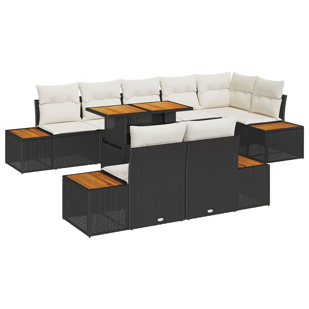 Conjunto de sofá de jardín 9 pcs Negro Poliratán