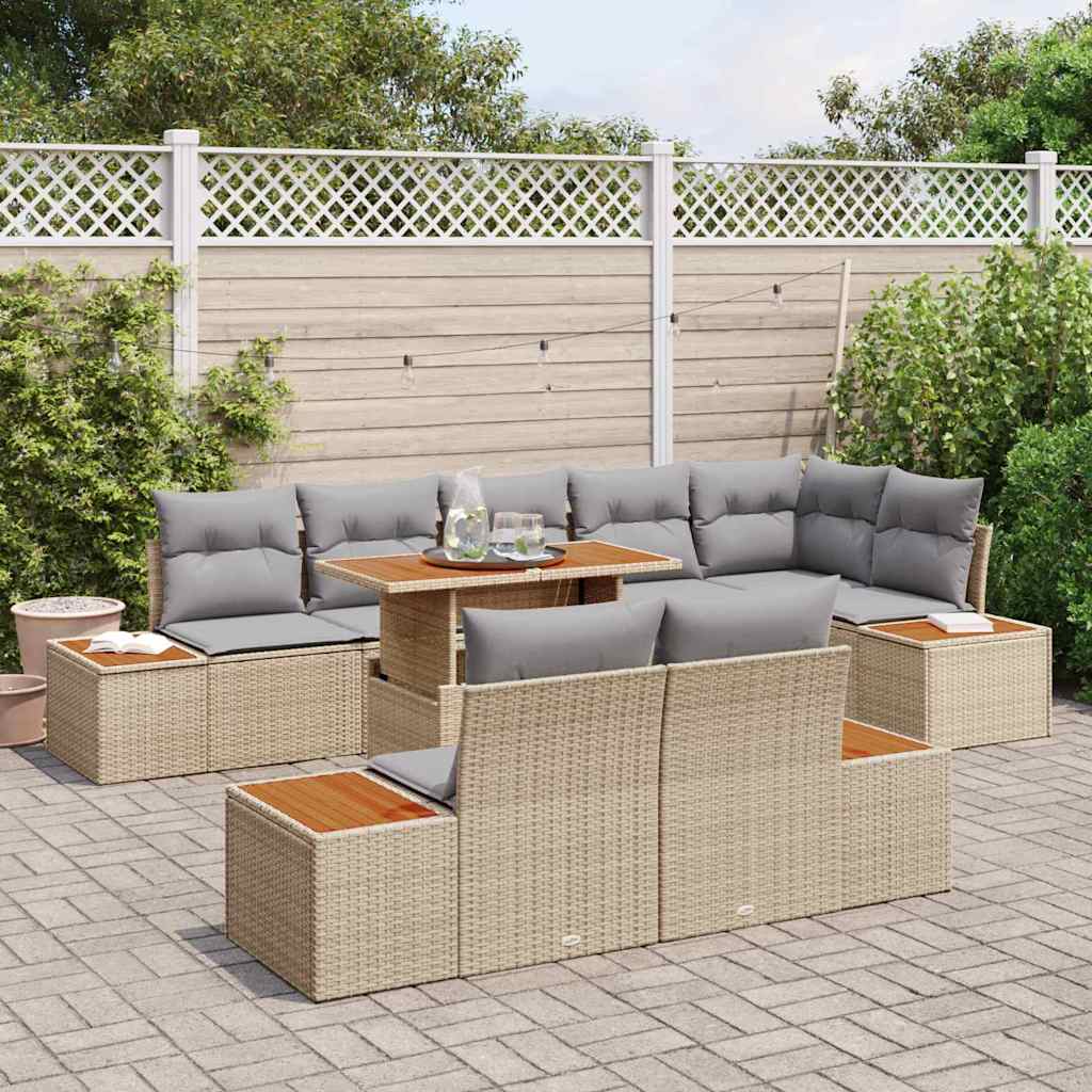 Conjunto de sofá de jardín 9 pcs Beige Poliratán