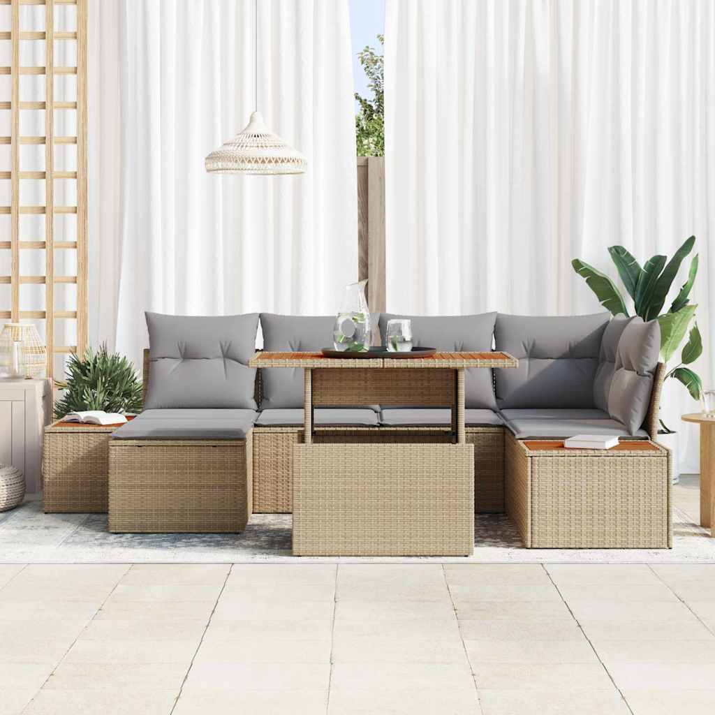 Conjunto de sofá de jardín 7 pcs Beige Poliratán