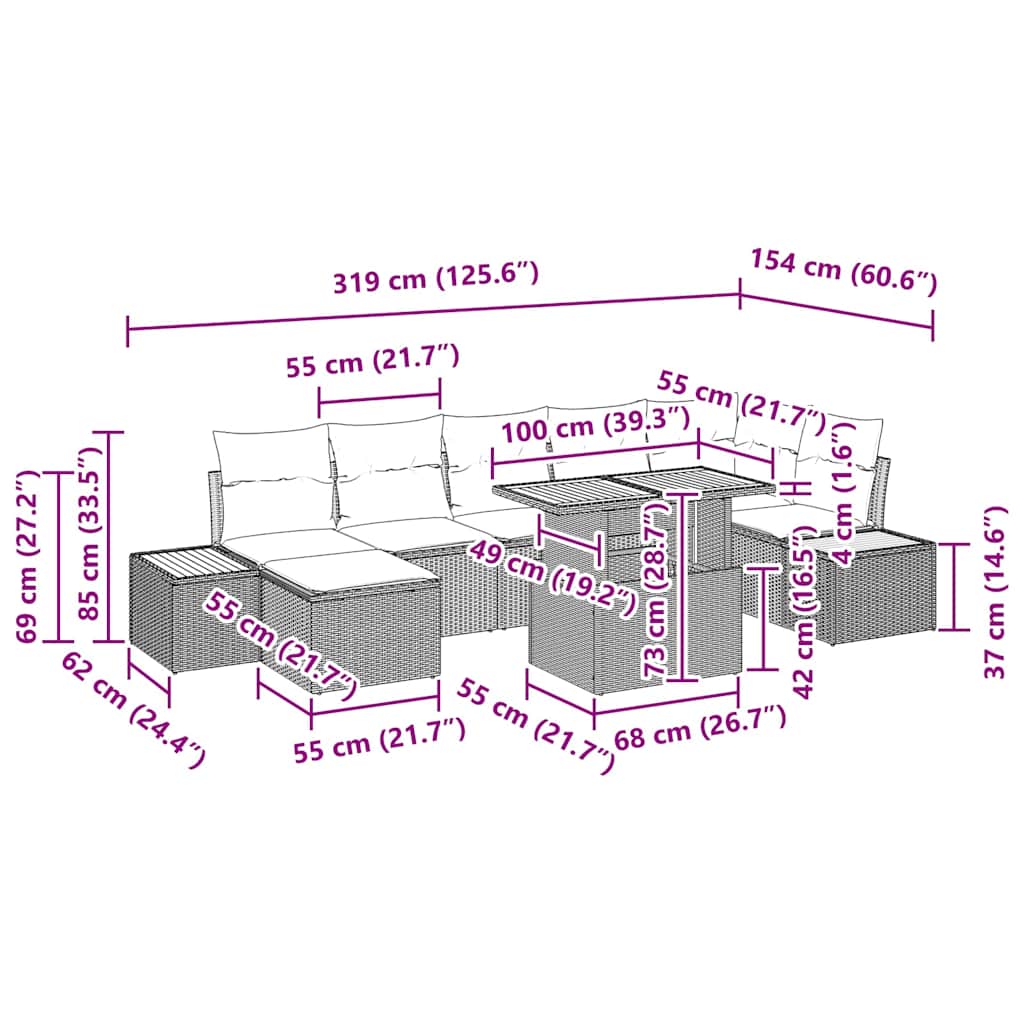 Conjunto de sofá de jardín 8 pcs Beige Poliratán