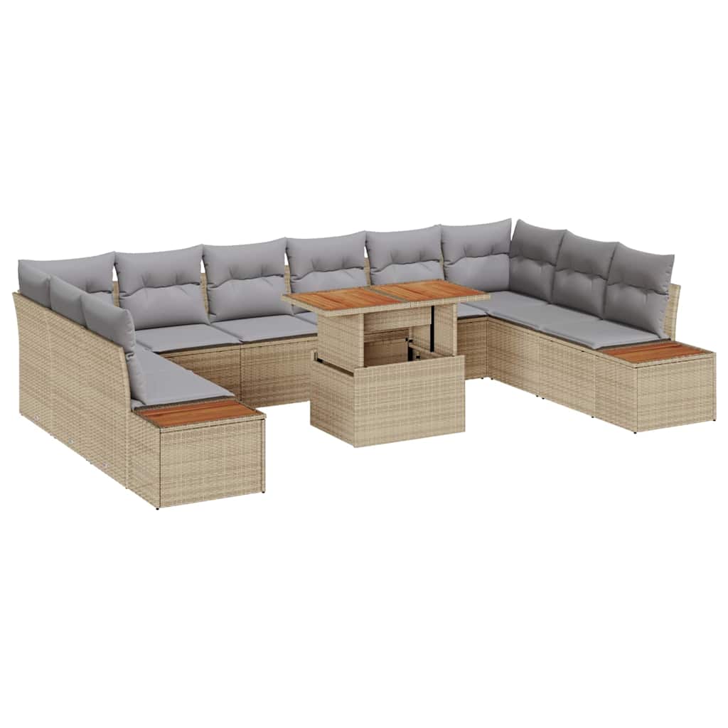 Conjunto de sofá de jardín 11 pcs Beige Poliratán