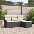 Conjunto de sofá de jardín Manual 4 pcs Negro y crema Poliratán