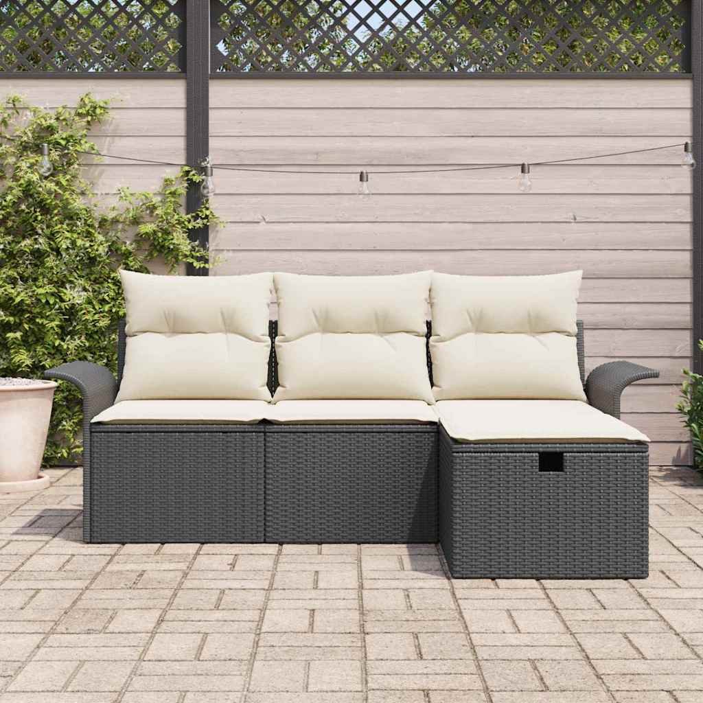Conjunto de sofá de jardín Manual 4 pcs Negro y crema Poliratán