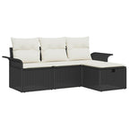 Conjunto de sofá de jardín Manual 4 pcs Negro y crema Poliratán