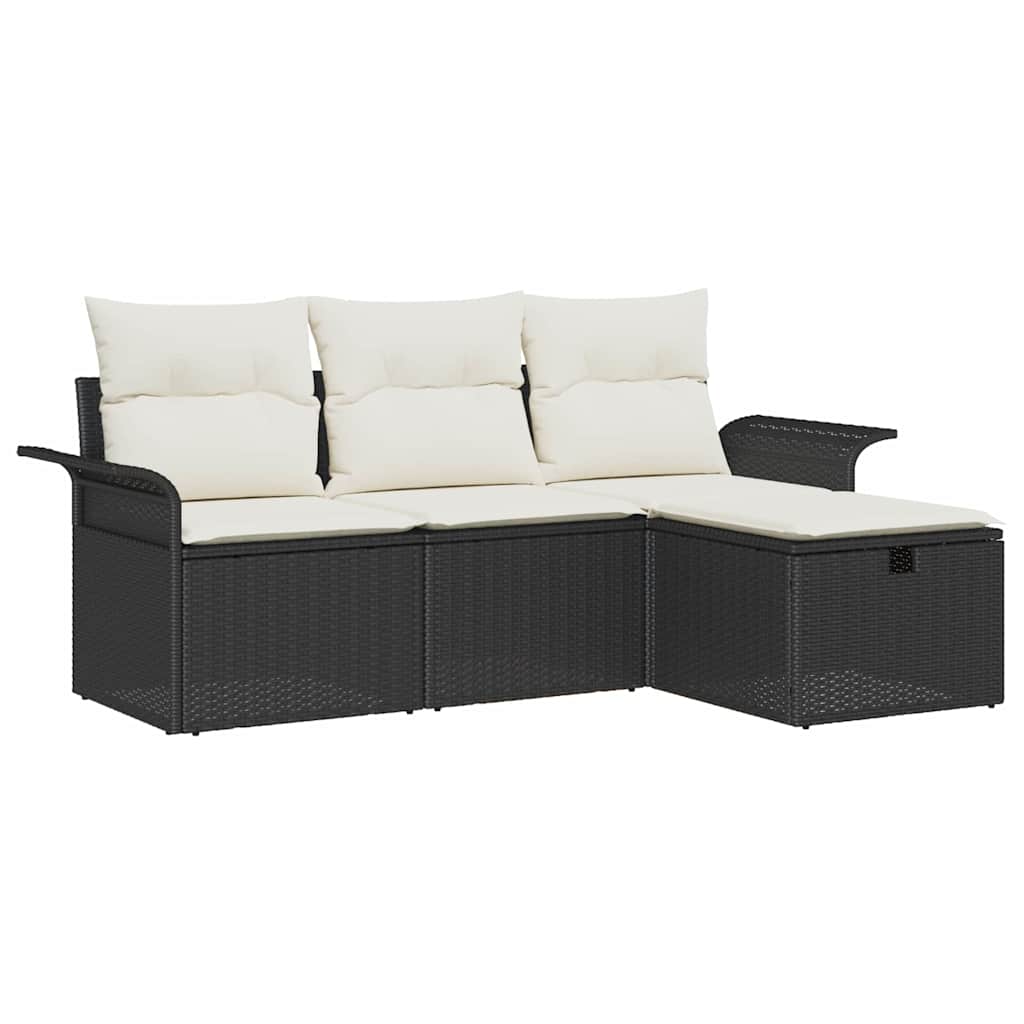 Conjunto de sofá de jardín Manual 4 pcs Negro y crema Poliratán