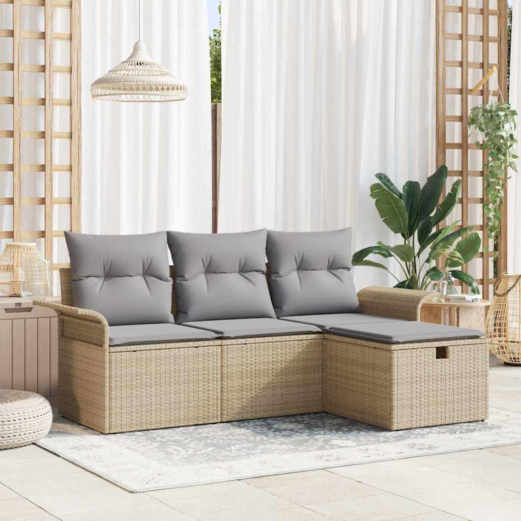 Conjunto de sofá de jardín con cojín 4 pcs Beige y Gris Claro