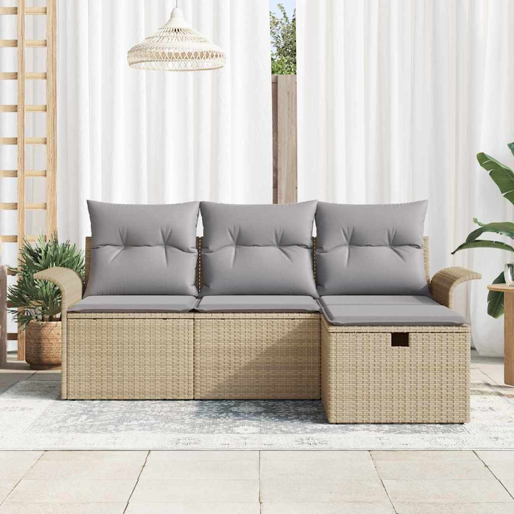 Conjunto de sofá de jardín con cojín 4 pcs Beige y Gris Claro