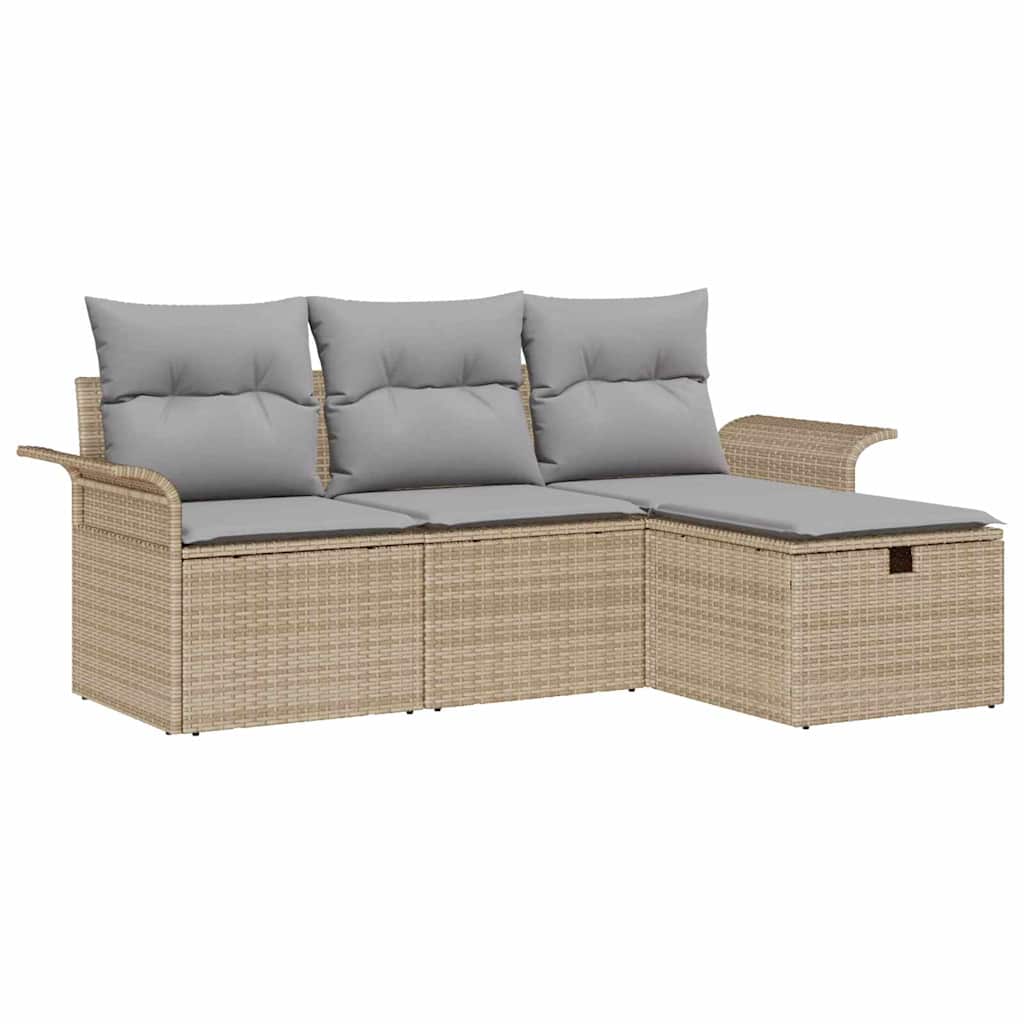 Conjunto de sofá de jardín con cojín 4 pcs Beige y Gris Claro