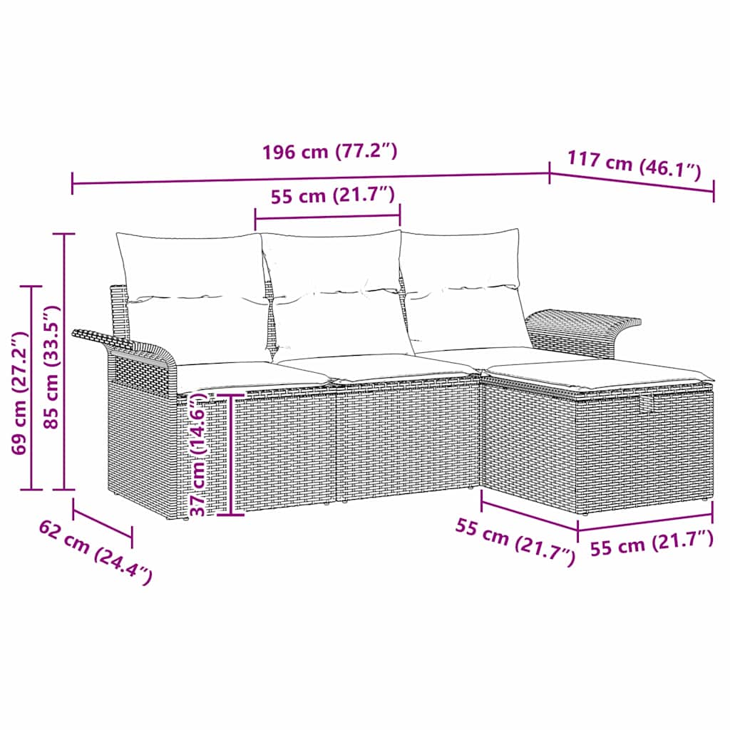 Conjunto de sofá de jardín con cojín 4 pcs Beige y Gris Claro