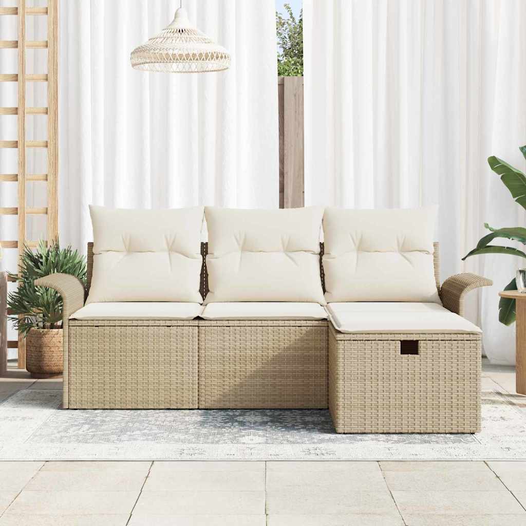 Conjunto de sofá de jardín 4 pcs Beige y Crema ratán sintético