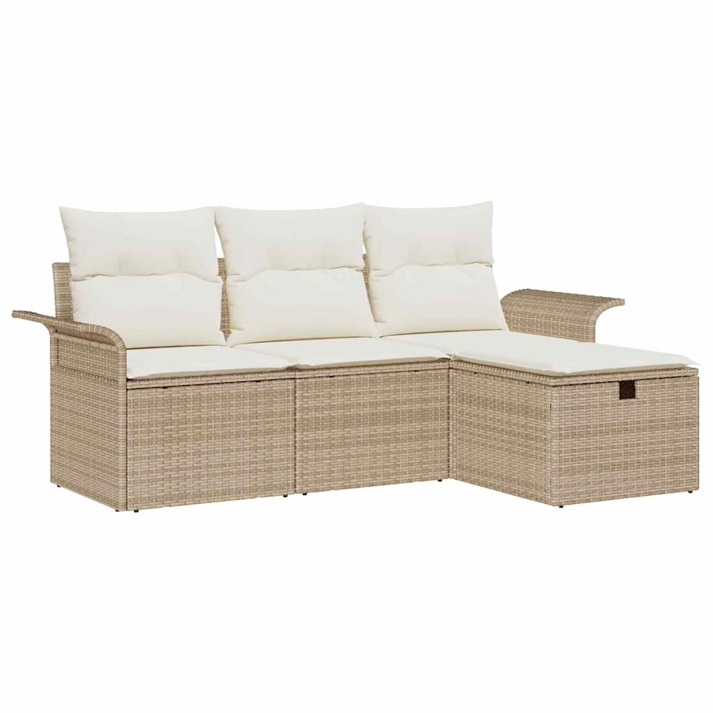 Conjunto de sofá de jardín 4 pcs Beige y Crema ratán sintético