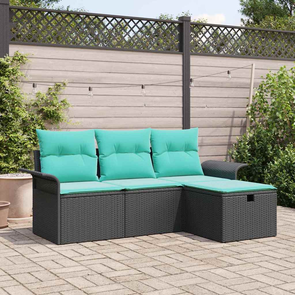Conjunto de sofá de jardín con cojín 4 pcs Beige y Gris Claro
