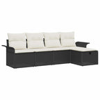 Conjunto de sofás de jardín 5 pcs Negro y crema ratán sintético