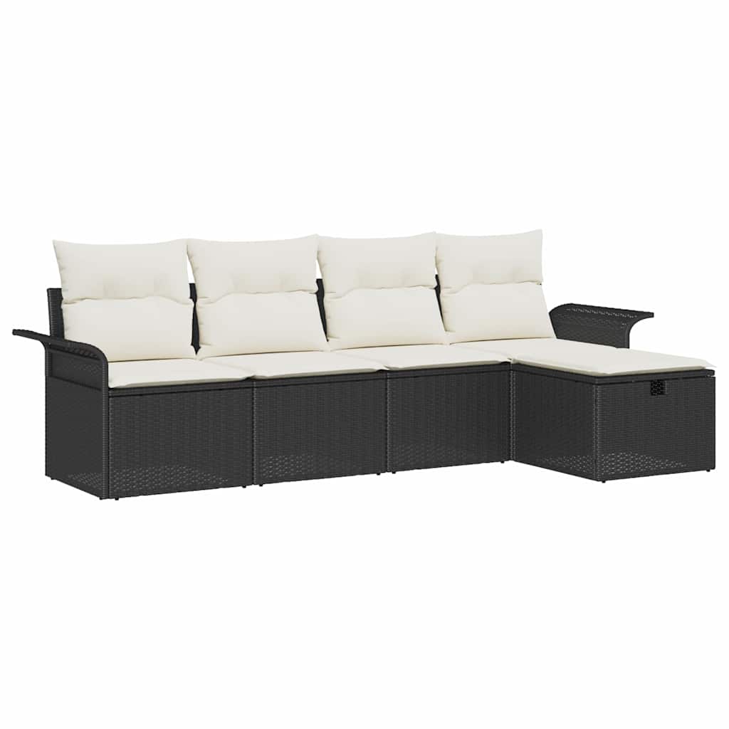 Conjunto de sofás de jardín 5 pcs Negro y crema ratán sintético