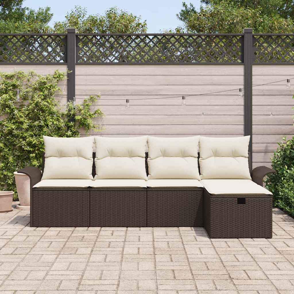 Conjunto de sofás de jardín con cojín 5 pcs Marrón y crema