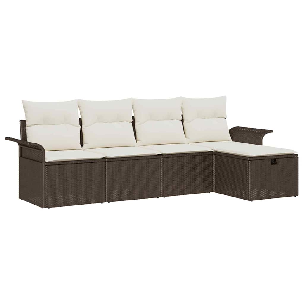 Conjunto de sofás de jardín con cojín 5 pcs Marrón y crema
