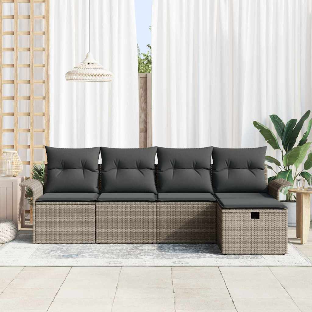 Conjunto de sofás de jardín Manual 5 pcs Gris ratán sintético
