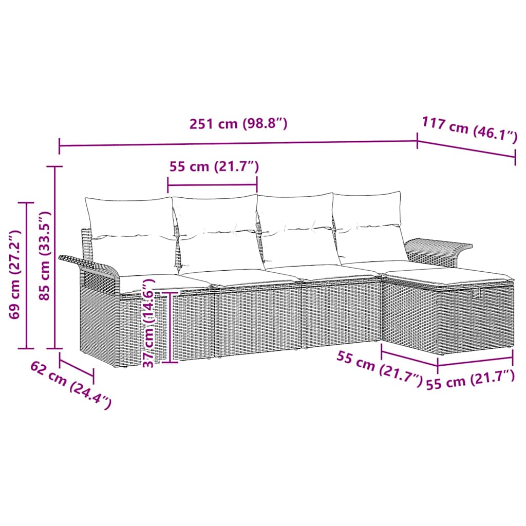 Conjunto de sofás de jardín Manual 5 pcs Gris ratán sintético