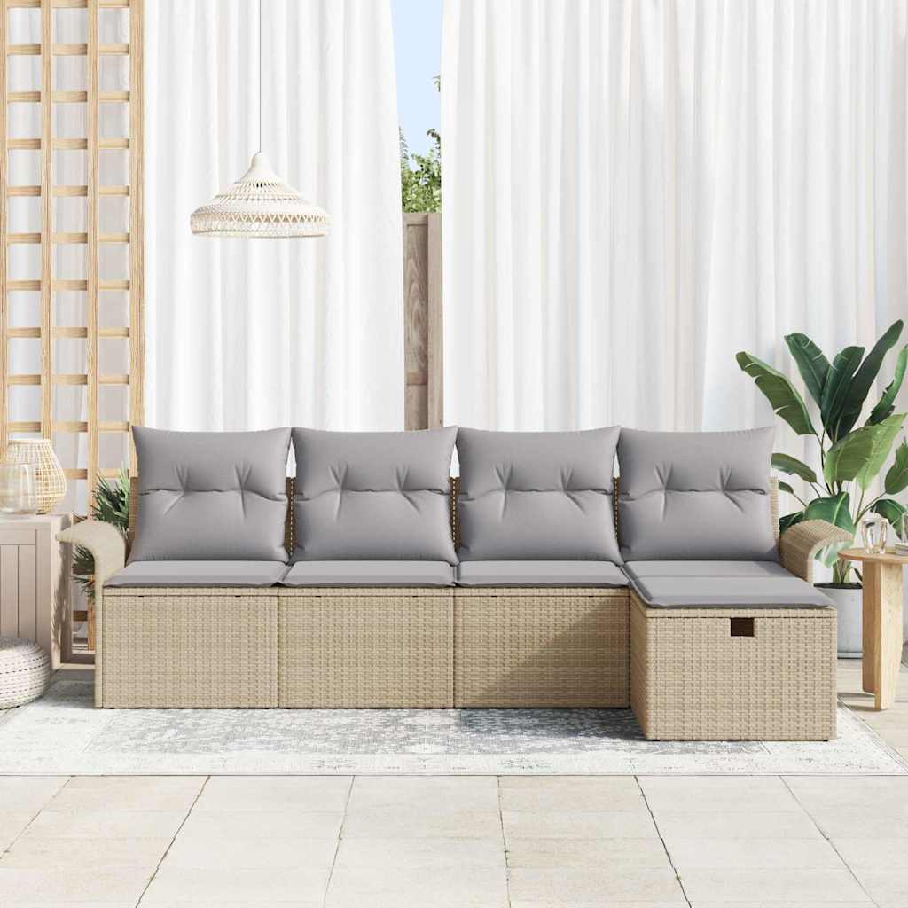 Conjunto de sofás de jardín con cojín 5 pcs Beige y Gris Claro