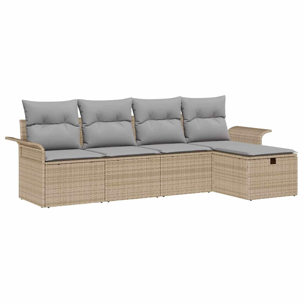 Conjunto de sofás de jardín con cojín 5 pcs Beige y Gris Claro