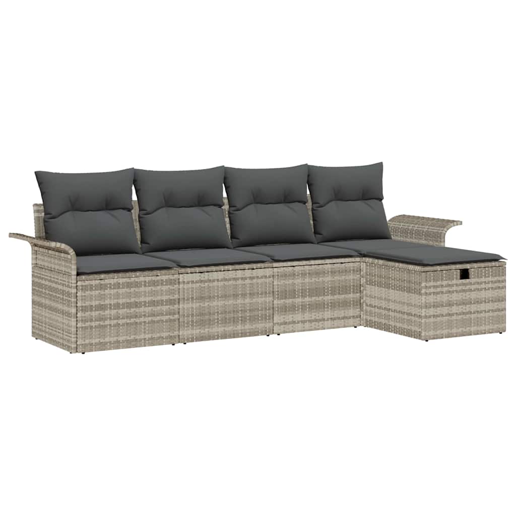 Conjunto de sofás de jardín 5 pcs Gris Claro ratán sintético