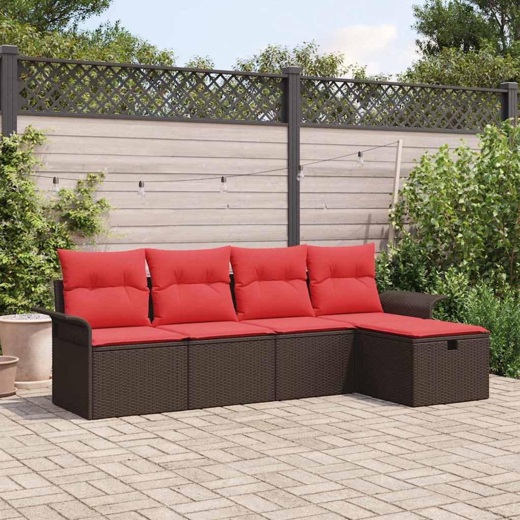 Conjunto de sofá de jardín 5 pcs Gris y marino ratán sintético