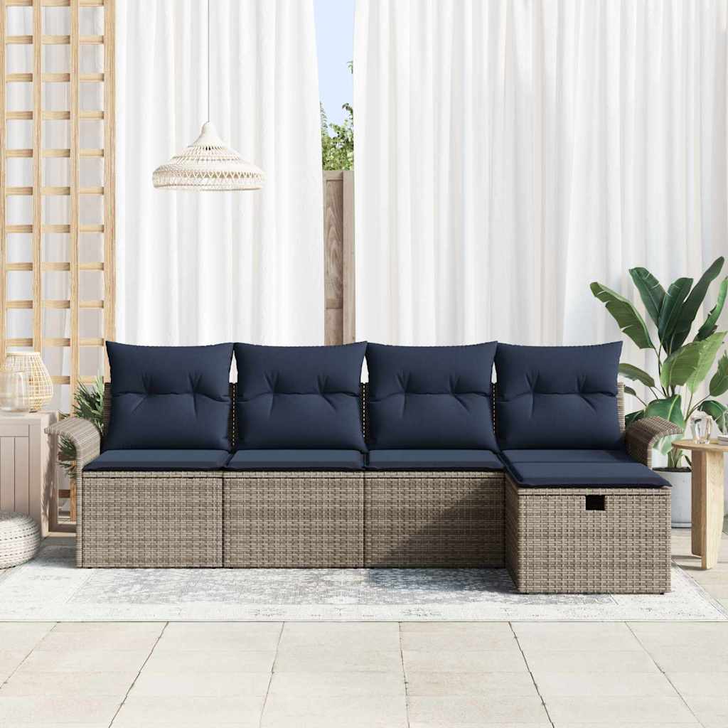 Conjunto de sofá de jardín 5 pcs Gris y marino ratán sintético