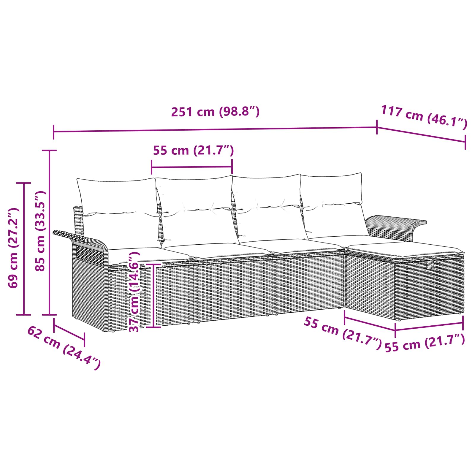 Conjunto de sofá de jardín 5 pcs Gris y marino ratán sintético