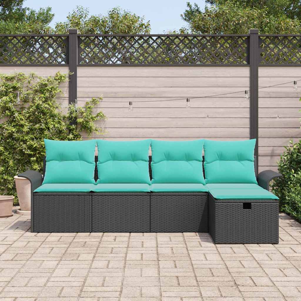 Conjunto de sofá de jardín con cojín 5 pcs Negro y Turquesa