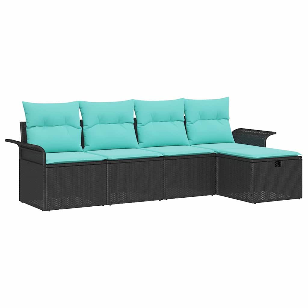 Conjunto de sofá de jardín con cojín 5 pcs Negro y Turquesa