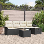 Conjunto de sofás de jardín 6 pcs Negro y crema ratán sintético