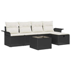 Conjunto de sofás de jardín 6 pcs Negro y crema ratán sintético