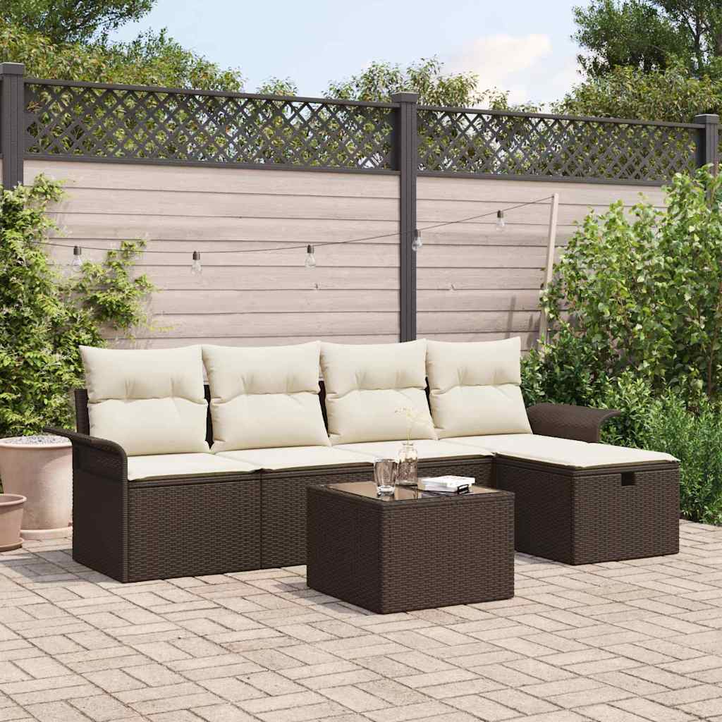 Conjunto de sofás de jardín con cojín 6 pcs Marrón y crema