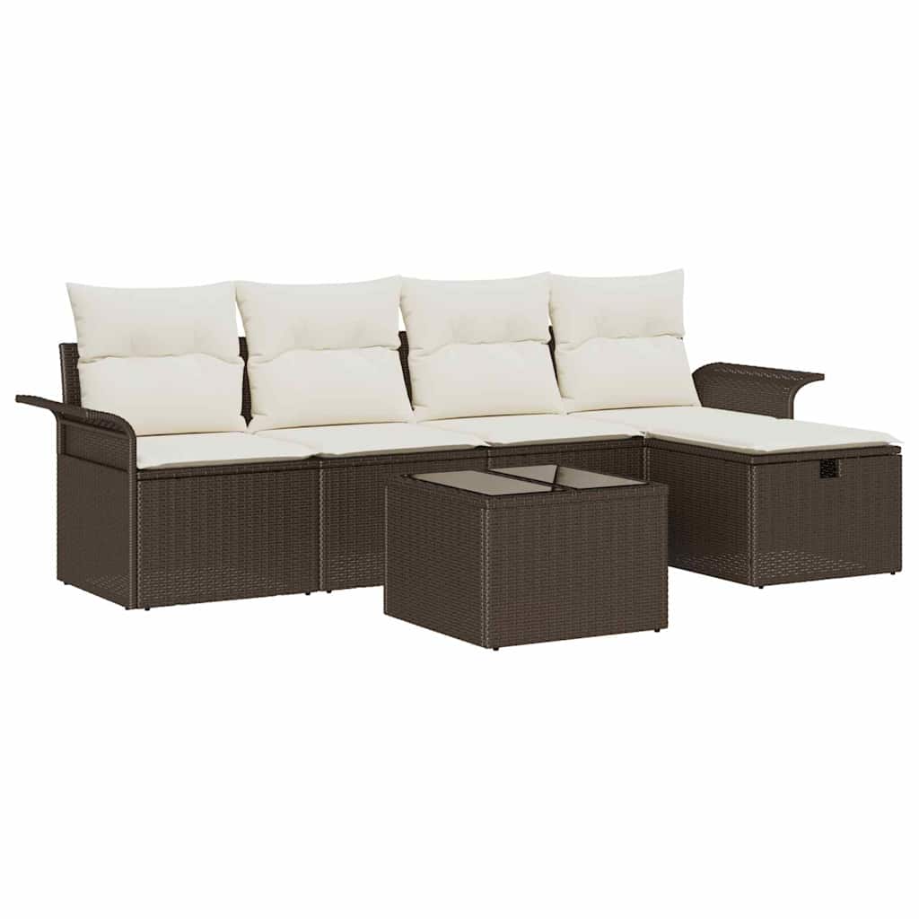 Conjunto de sofás de jardín con cojín 6 pcs Marrón y crema