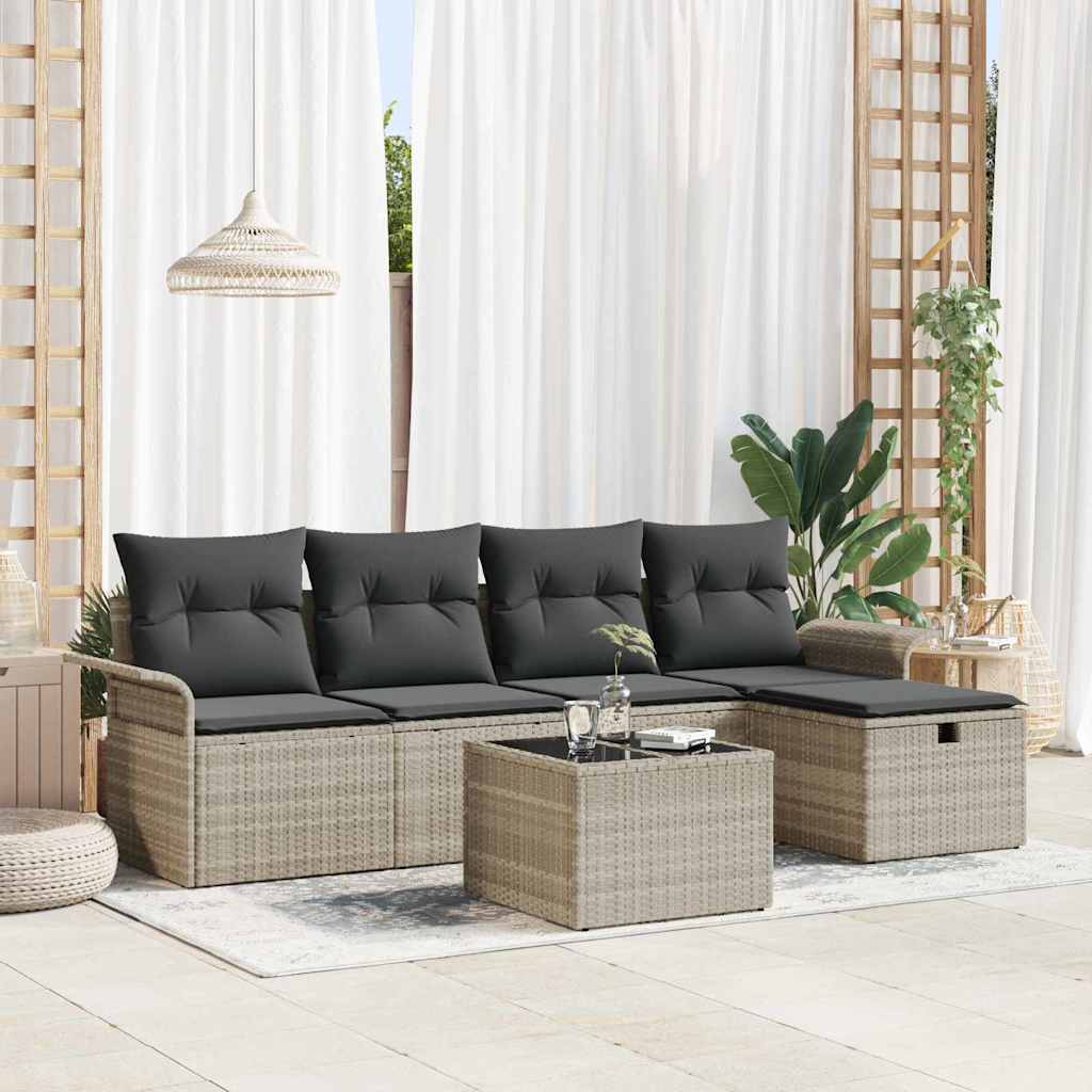 Conjunto de sofás de jardín 6 pcs Gris Claro ratán sintético
