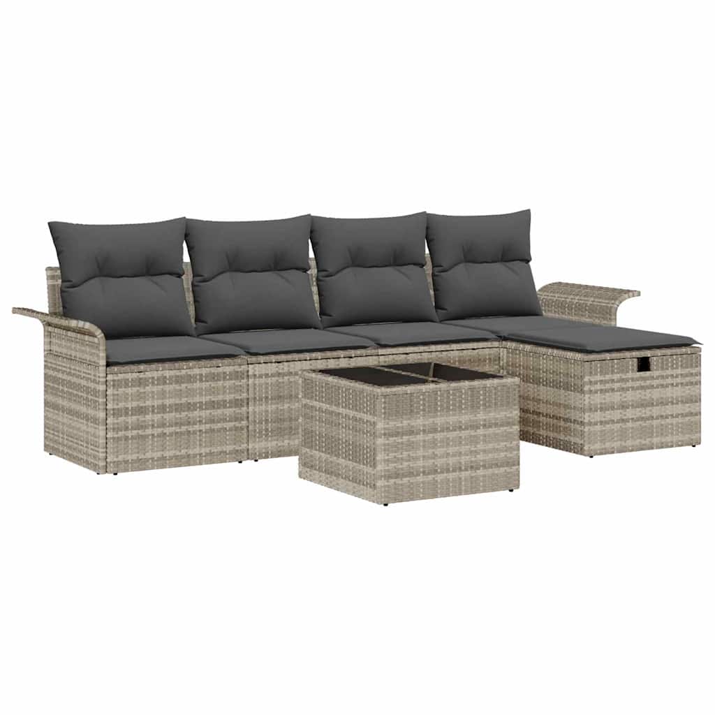 Conjunto de sofás de jardín 6 pcs Gris Claro ratán sintético
